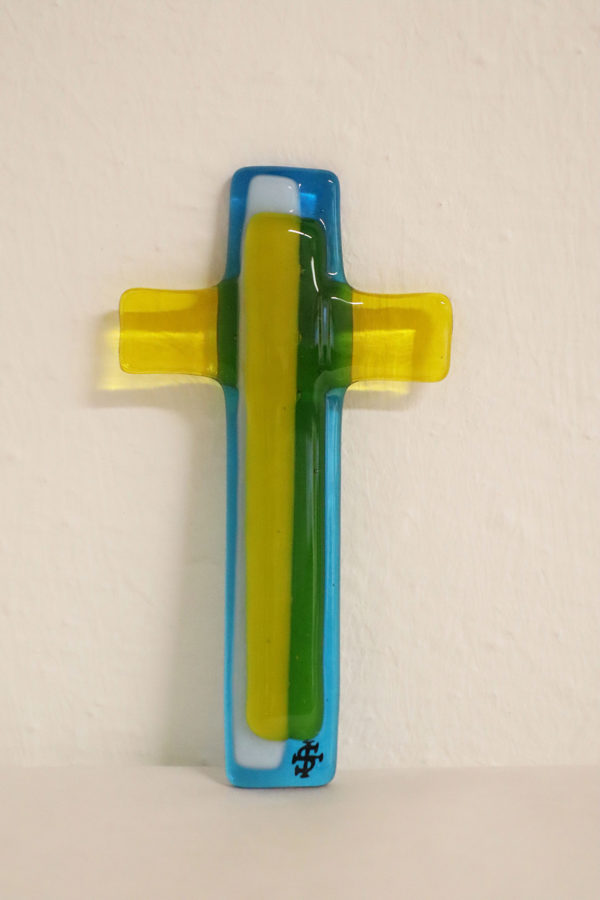 Glasmalerei - Fusing Cross "Blue/Yellow"