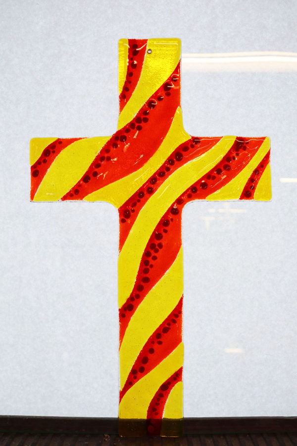Glasmalerei-Fusing Cross "Yellow/Red"