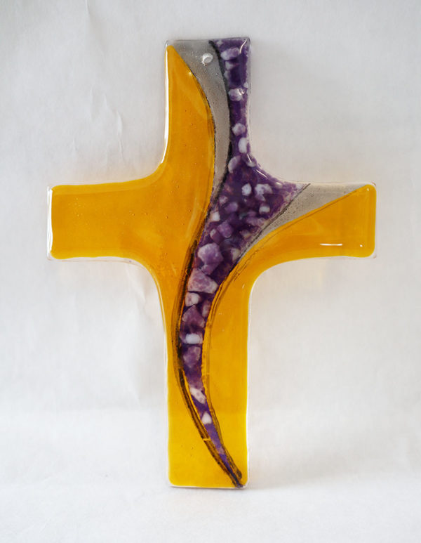 Glasmalerei-Fusing Cross "Yellow/Violett"